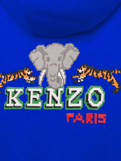 Shop Kenzo Logo-embroidered Zip-up Hoodie In Blue