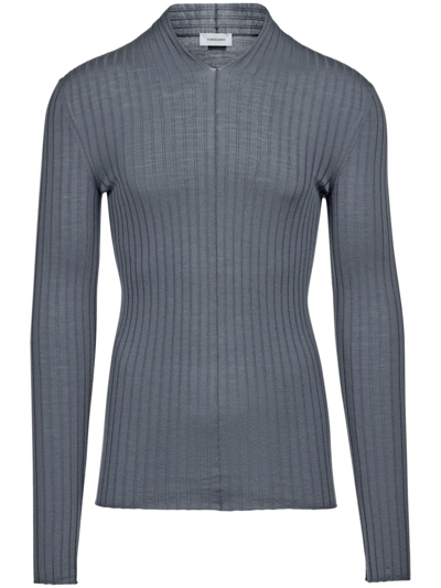 Ferragamo V-neck Ribbed-knit Jumper In Grey
