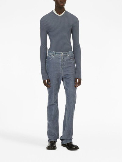 Ferragamo V-neck Ribbed-knit Jumper In Grey
