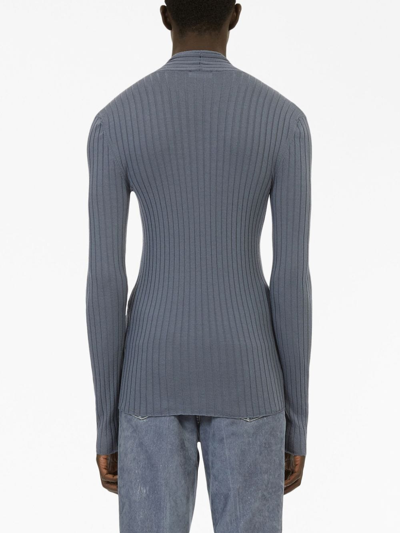 Shop Ferragamo V-neck Ribbed-knit Jumper In Grey