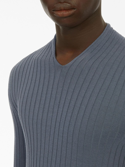 Shop Ferragamo V-neck Ribbed-knit Jumper In Grey