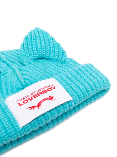 Shop Charles Jeffrey Loverboy Chunky Ears Logo-patch Beanie In Blue