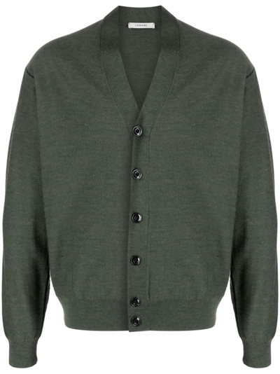 Shop Lemaire Mélange-effect Wool Blend Cardigan In Green