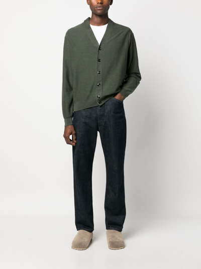 Shop Lemaire Mélange-effect Wool Blend Cardigan In Green