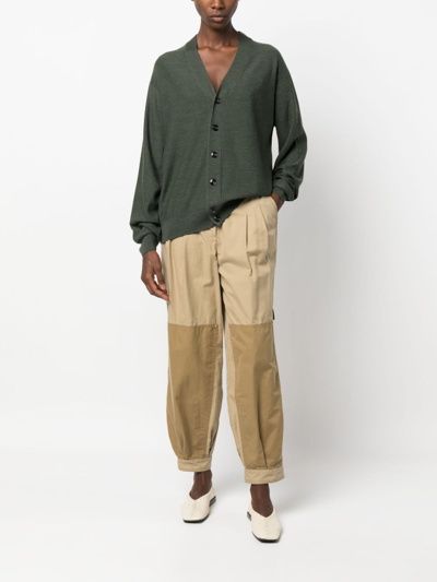 Shop Lemaire Mélange-effect Wool Blend Cardigan In Green