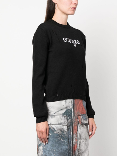 Shop Gcds Cringe Sweater Distressed-effect Jumper In Black