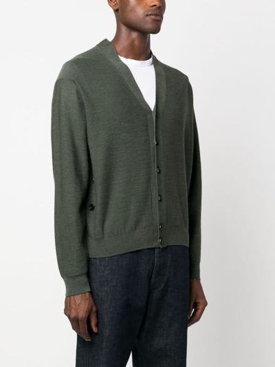 Shop Lemaire Mélange-effect Wool Blend Cardigan In Green