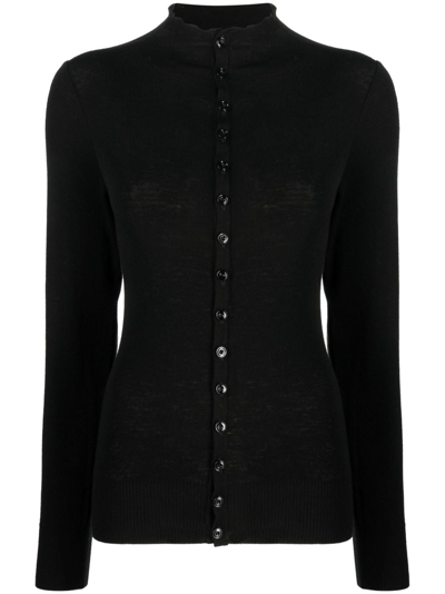 Lemaire Fitted Seamless Wool Cardigan In Black