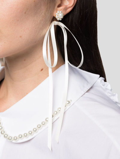Simone Rocha Imitation Pearl Ribbon Stud Earrings In White