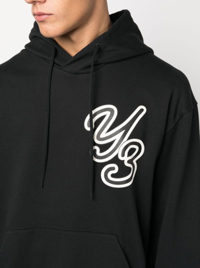 Shop Y-3 Logo-stamp Drawstring Cotton Hoodie In Black