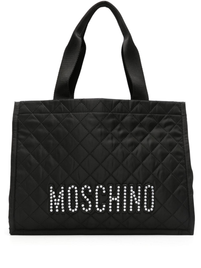 Shop Moschino Logo-plaque Quilted Tote Bag In Black