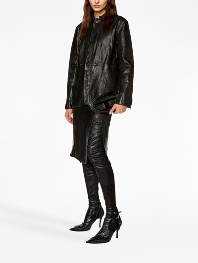 Shop Diesel L-rupa Leather Midi Skirt In Black