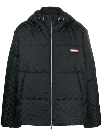 Shop Charles Jeffrey Loverboy Geometric-print Hooded Padded Jacket In Black