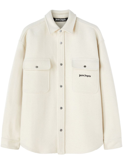 Shop Palm Angels Logo-embroidered Twill Shirt Jacket In White
