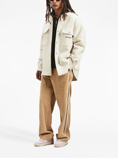 Palm Angels Logo-embroidered Twill Shirt Jacket In White