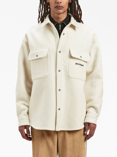 Palm Angels Logo-embroidered Twill Shirt Jacket In White