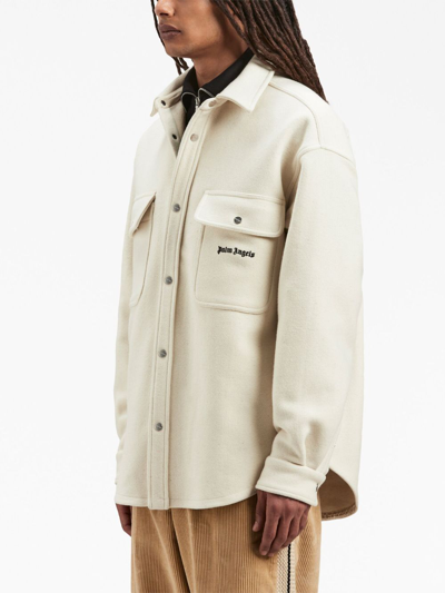 Palm Angels Logo-embroidered Twill Shirt Jacket In White