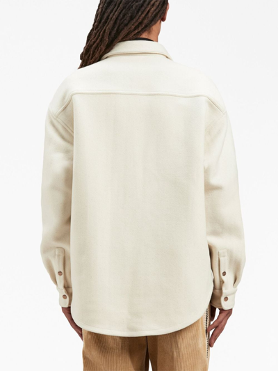 Palm Angels Logo-embroidered Twill Shirt Jacket In White