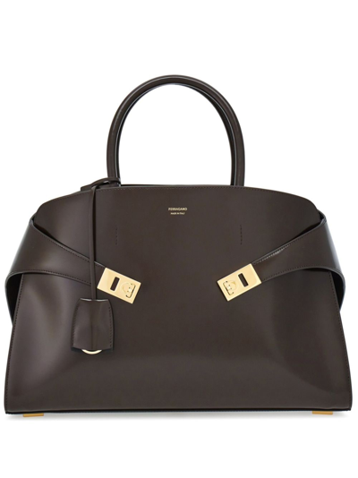 Shop Ferragamo Medium Hug Leather Tote Bag In Brown