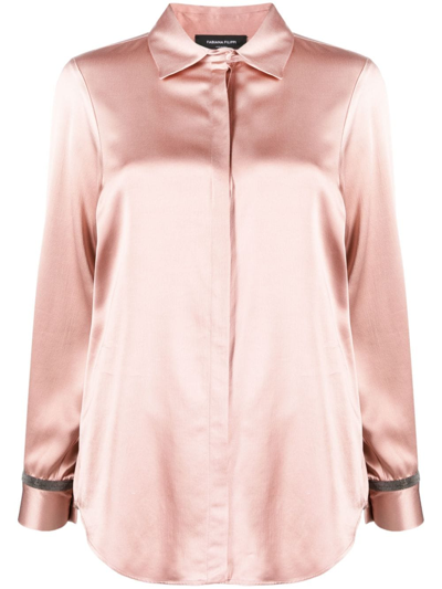 Shop Fabiana Filippi Bead-detailing Satin-finish Shirt In Pink