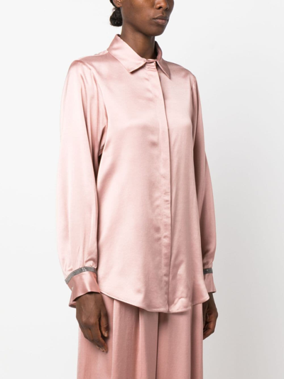 Shop Fabiana Filippi Bead-detailing Satin-finish Shirt In Pink