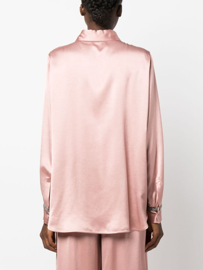 Shop Fabiana Filippi Bead-detailing Satin-finish Shirt In Pink