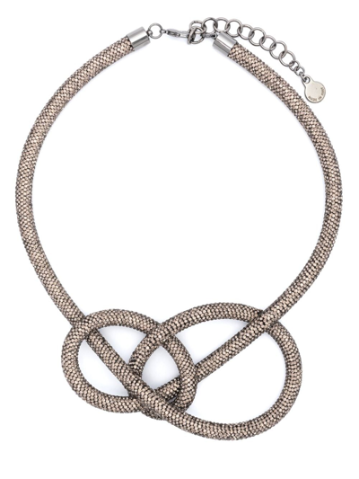 Shop Emporio Armani Crystal-embellished Knot-detailing Necklace In Silver