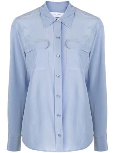 Shop Equipment Signature Long-sleeve Silk Shirt In Blue