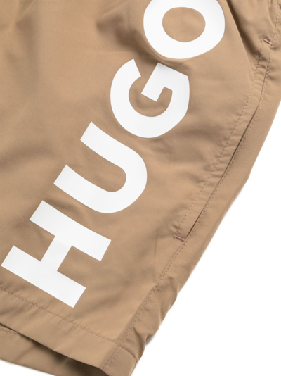 Shop Hugo Logo-print Swim Shorts In Brown