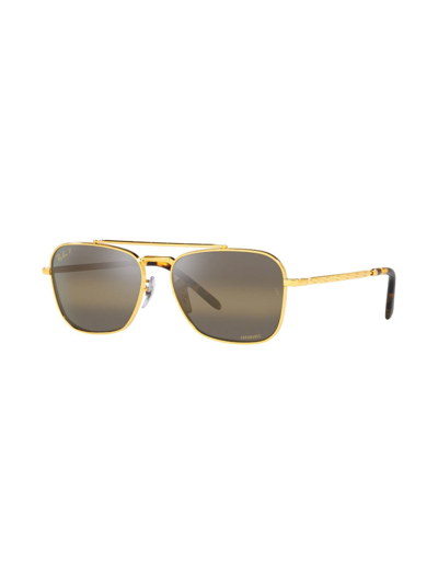 Ray Ban Rb3636 9196g5 Square Polarized Sunglasses In Gold