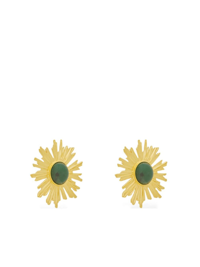 Shop Saint Laurent Sunburst Jade Earrings In Gold