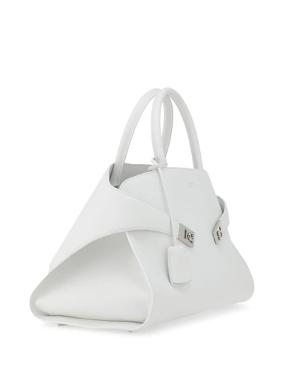 Ferragamo Medium Hug Leather Tote Bag In White
