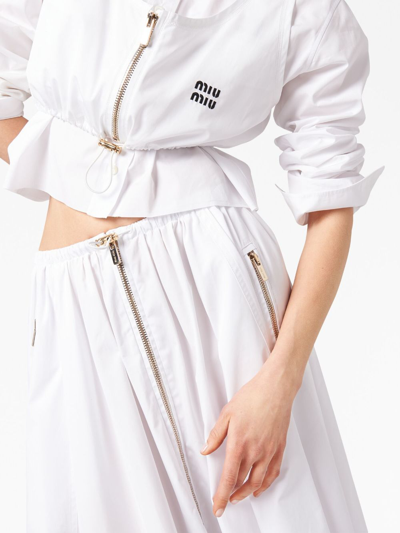 Shop Miu Miu Logo-embroidered Pleated Cotton Skirt In White