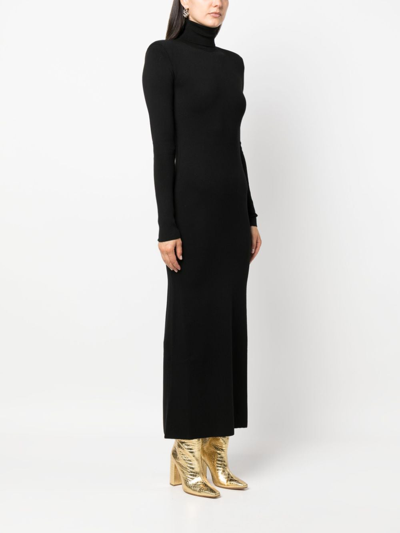 Shop Saint Laurent Funnel-neck Wool Midi Dress In Schwarz