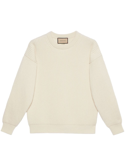 Shop Gucci Crew-neck Ribbed Jumper In Weiss