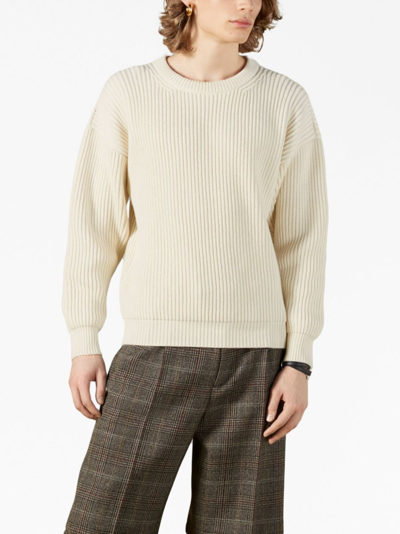 Shop Gucci Crew-neck Ribbed Jumper In Weiss