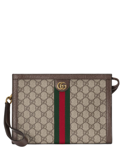 Shop Gucci Ophidia Clutch Bag In Brown