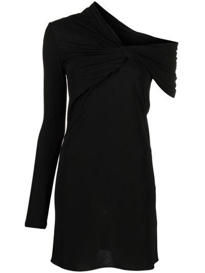 Shop Saint Laurent Twist-front Asymmetric Minidress In Black