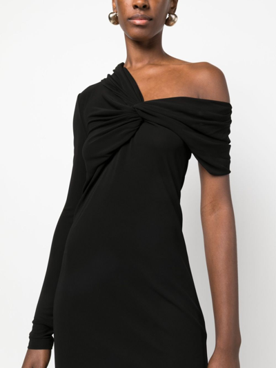 Shop Saint Laurent Twist-front Asymmetric Minidress In Black