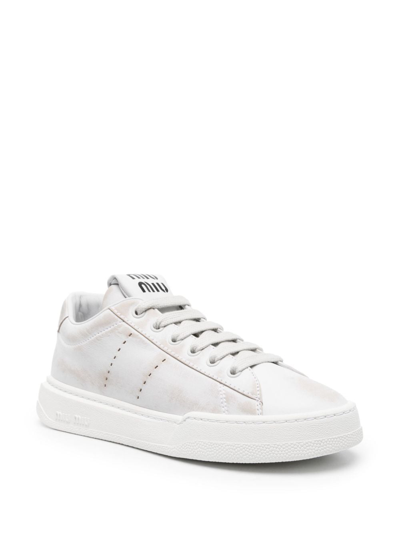 Miu Miu Bleached Leather Sneakers In Weiss