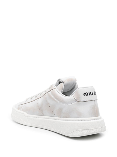 Miu Miu Bleached Leather Sneakers In Weiss