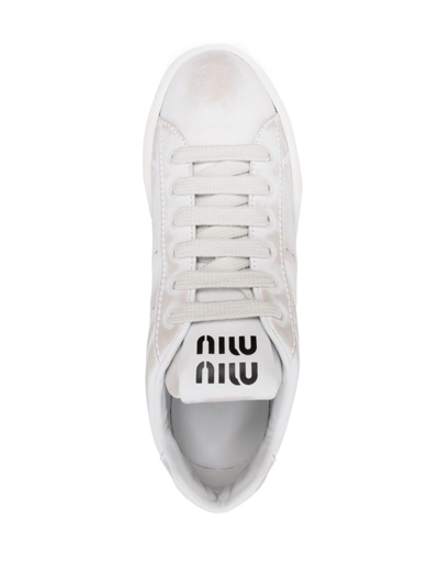 Miu Miu Bleached Leather Sneakers In Weiss
