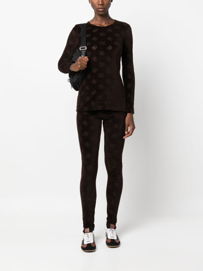Dolce & Gabbana Dg Motif Leggings In Brown