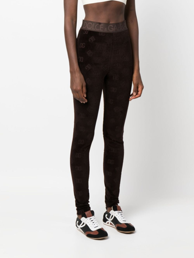Dolce & Gabbana Dg Motif Leggings In Brown