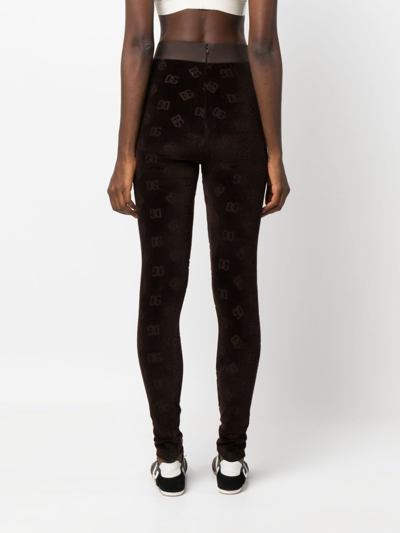 Shop Dolce & Gabbana Logo-debossed Cotton Leggings In Brown