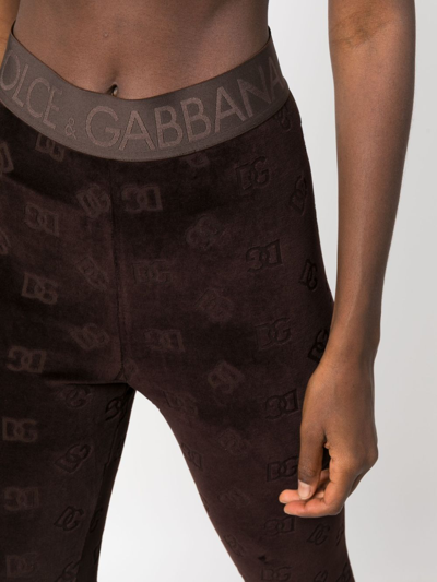 Shop Dolce & Gabbana Logo-debossed Cotton Leggings In Brown