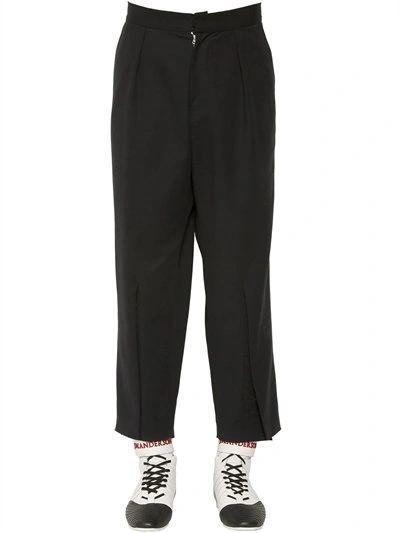 Shop Jw Anderson Pleated Cotton Canvas Wide Leg Pants In Navy