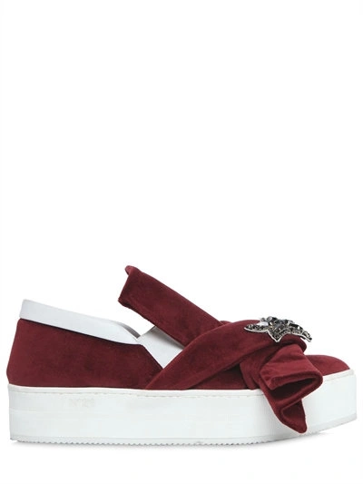 N°21 40mm Bow Embellished Velvet Trainers In Bordeaux