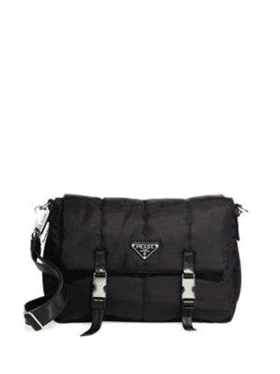 Prada Tessuto Nylon Bomber Messenger Bag In Black