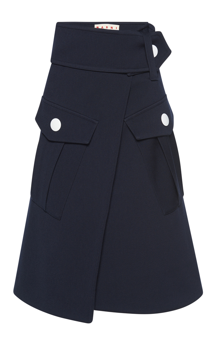 Marni Virgin Wool A-Line Skirt In Blue | ModeSens
